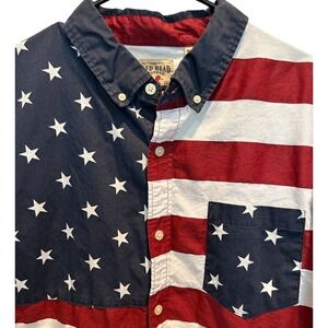 Red Head Brand American Flag Shirt 2XL Mens Red White Blue Patriotic Button Up